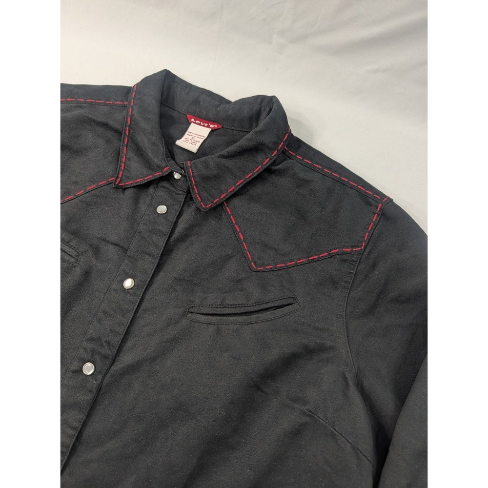 Black Womens Levi Strauss Brown Micofiber Microsuede Western Shirt XL Embroidery